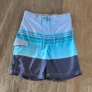 George Blue & Gray Striped Men's Swim Board Shorts